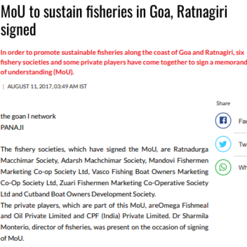 MoU to sustain fisheries in Goa, Ratnagiri signed