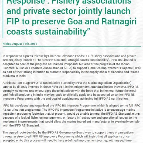Response – ‘Fishery sectors and private sectors jointly launch FIP to preserve Goa and Ratnagiri coasts sustainability’